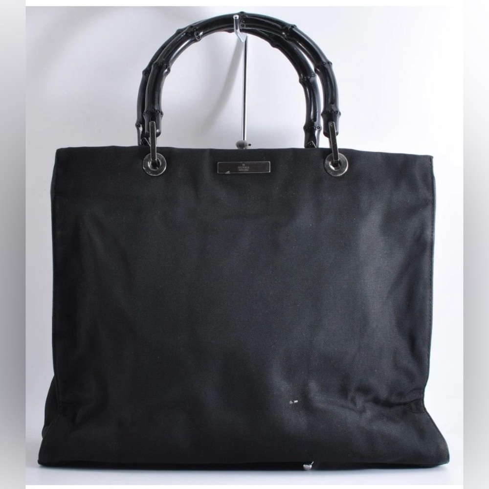 Vintage Gucci black nylon bamboo top handle tote bag pre-owned - Picture 13 of 15